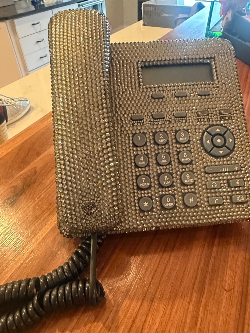 Crystal Accent Corded Desk Phone — Silver